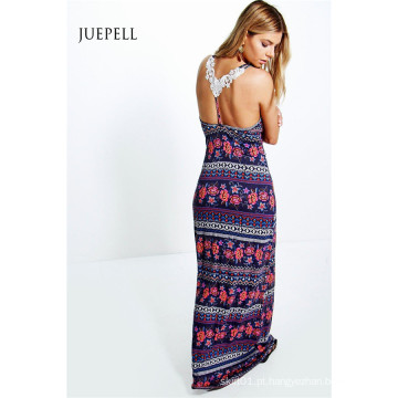 Crochet Open Back Mulheres Maxi Dress